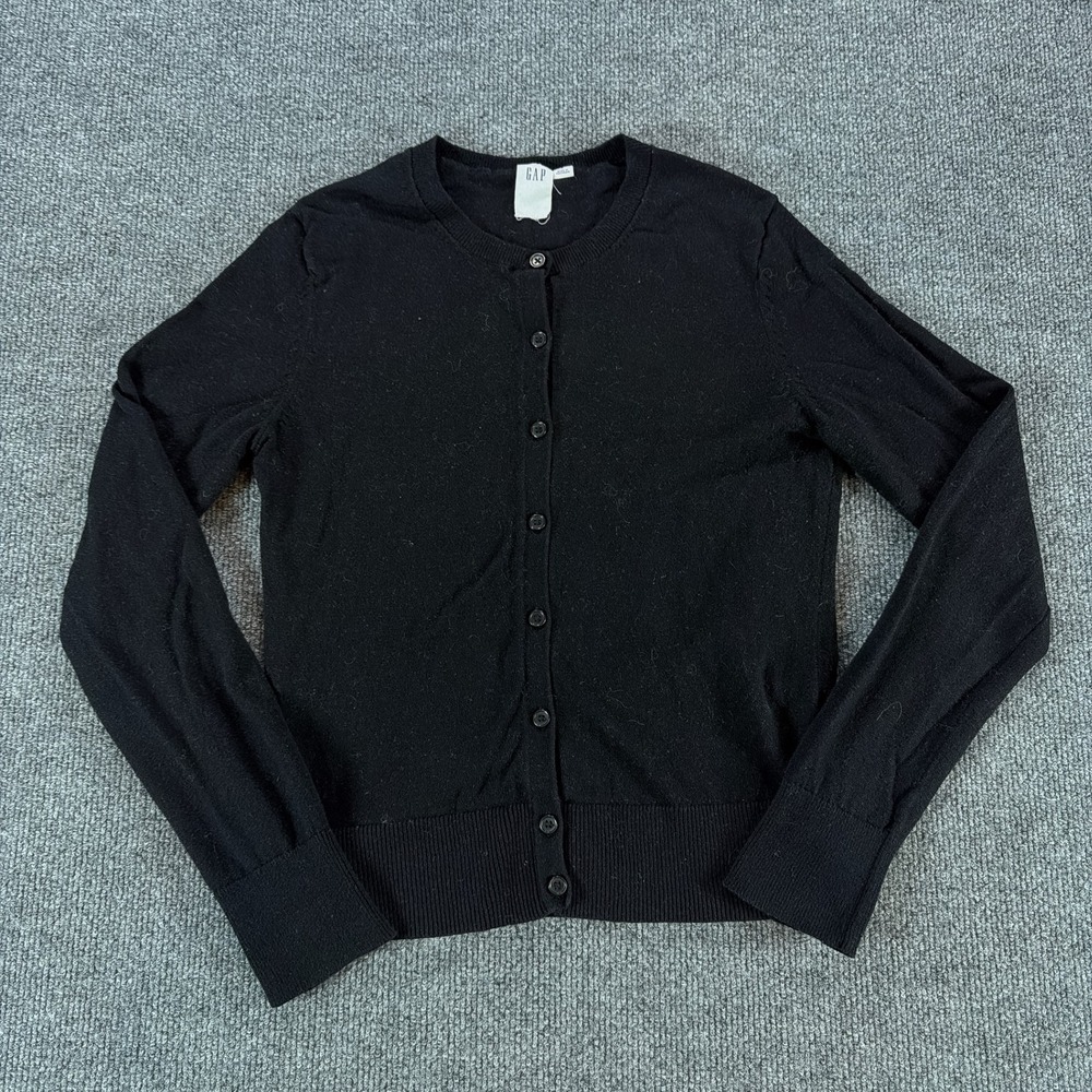 Gap Black Cotton Crew Neck Button Front Cardigan Sweater Small Fall Classic